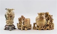 Three Assorted Chinese Hardstone Carved Vases