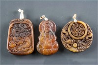 3 Assorted Chinese Hardstone Carved Pendants