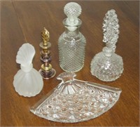 (Qty - 4) Perfume Decanters and Fan Tray-
