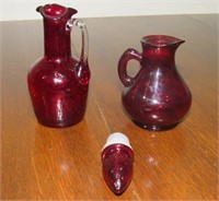 (Qty - 2) Avon Ruby Red Glass Decanters & Stopper-