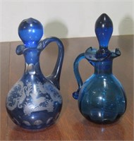 (Qty - 2) Blue Glass Decanters & Stoppers