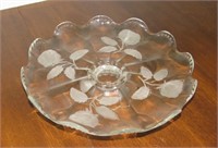 Etched Glass Ruffled Sides Serving Tray-