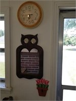 OWL MIRROR AND CLOCK