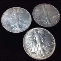 (3) 1987 Silver Eagle Silver Dollars