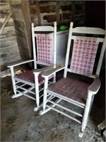 PAIR OF RED WOVEN ROCKING CHAIRS