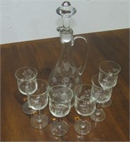 Elegant Romanian Decanter & Stemmed Glass Set-