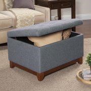 Square Tufted Bench with Wood Apron – Gray