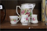 FLORAL DECORATED PITCHER (CHIP ON LID)  CUP -