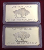 (2) 1 oz. .999 Gold Plated Bar