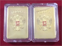 (2) 1 oz. Rossiya Gold Plated Bar