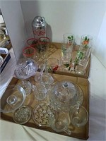 Two boxes of glassware, cocktail shakers and