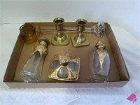 Perfume bottles, candlesticks and miscellaneous