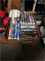 Box of DVD's and VHS tapes