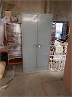 Gray metal supply cabinet