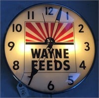 "WAYNE FEEDS" ELECTRIC LIGHTED CLOCK