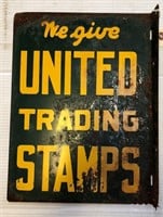 "UNITED TRADING STAMPS" FLANGED METAL SIGN