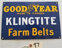 "GOODYEAR KLINGTITE FARM BELTS" PORCELAIN SIGN