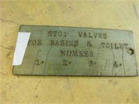 Stop Valves Sign for Basins & Toiled #;s