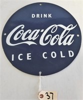 "DRINK COCA-COLA ICE COLD" PORCELAIN SIGN