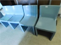 Set of 4 molded blue plastic chairs