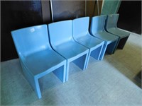 Set of 5 molded blue plastic chairs