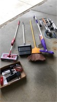 Swiffer, broom, and dust pan