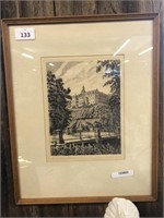 SIGNED GERMAN LITHOGRAPH OF A GERMAN MANOR