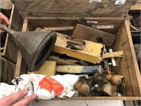 TIMBER CRATE WITH VINTAGE TOOLS INCLUDING