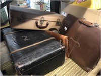 2 VINTAGE LEATHER SUITCASES FULL OF