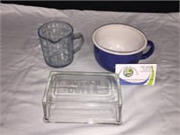 Lot of 3 Mug-Butter Dish-Measuring Cup