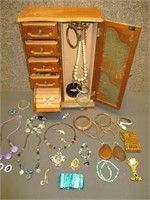 ESTATE JEWELRY AND WOOD JEWELRY BOX