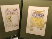 Lot of two beautiful watercolor owls