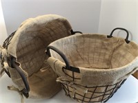 Lot of 2 heavy wire baskets with burlap inserts