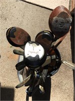 Lot Of Vintage Golf Clubs With Carrying Bag