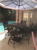 Lot Of Patio Table, 4 Chairs & Umbrella