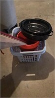 2 laundry baskets clothespins buckets ect