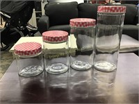 Set of 4 Oneida Glass Cylinder Jars With Lids