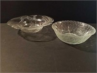 Two Clear Pressed Glass Serving Bowls
