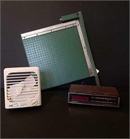 Vintage Paper Cutter, Alarm Clock and Fan