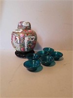 Beautiful Bright Toned Asian Urn and Glass