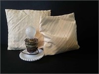 Decorative Pillows and Vintage Milk Glass Lamp