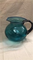 7" blue  glass pitcher