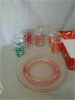 Depression glass plates with set of drinking