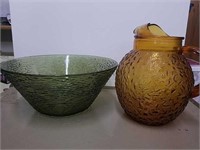 5x11 vintage glass green bowl and 8 inch tall