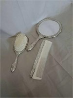 Vintage heavy brush comb and mirror set