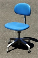 Vintage Smaller Aluminum Office Chair Blue Seat