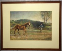 G. Carson Pastel And Wash Of Horse, Lunge Line