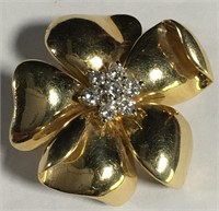 14k Gold & Diamond Floral Broche