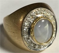 14k Gold, Star Sapphire & Diamond Ring