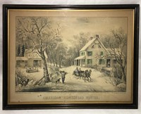 Currier And Ives Print, American Homestead Winter